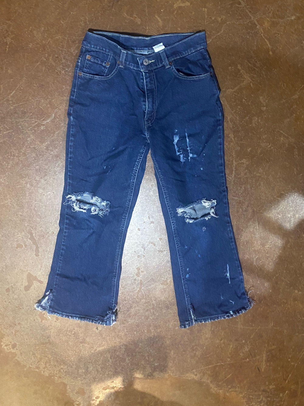 Levi's Dark Blue Distressed Ankle Crop Jeans